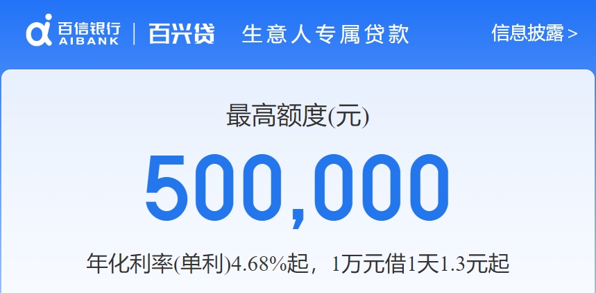 3秒出额最高150万！百信银行百兴贷无抵押随借随还